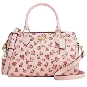 Coach Rowan Satchel Bag w/ Rose Print Blush Brixton Crossbody
